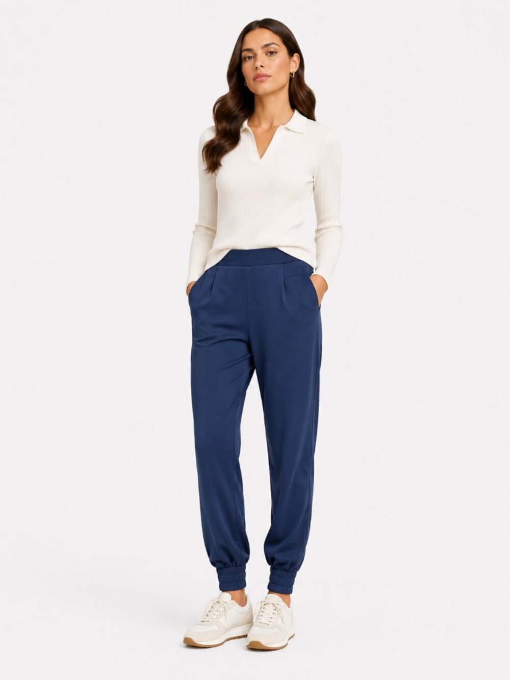 HELMUT LANG WOMEN'S NAVY HIGH RISE RELAXED ELASTIC CUFFS CROPPED DRESS PANTS